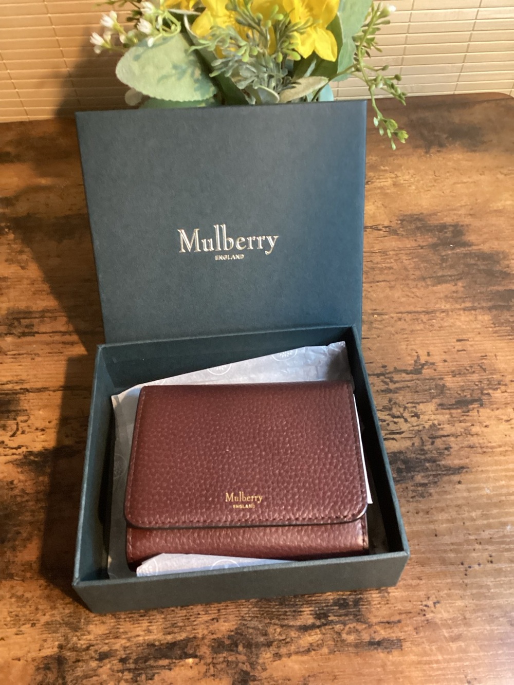 Mulberry Oxblood grain  Leather Card Holder  with Gold Logo